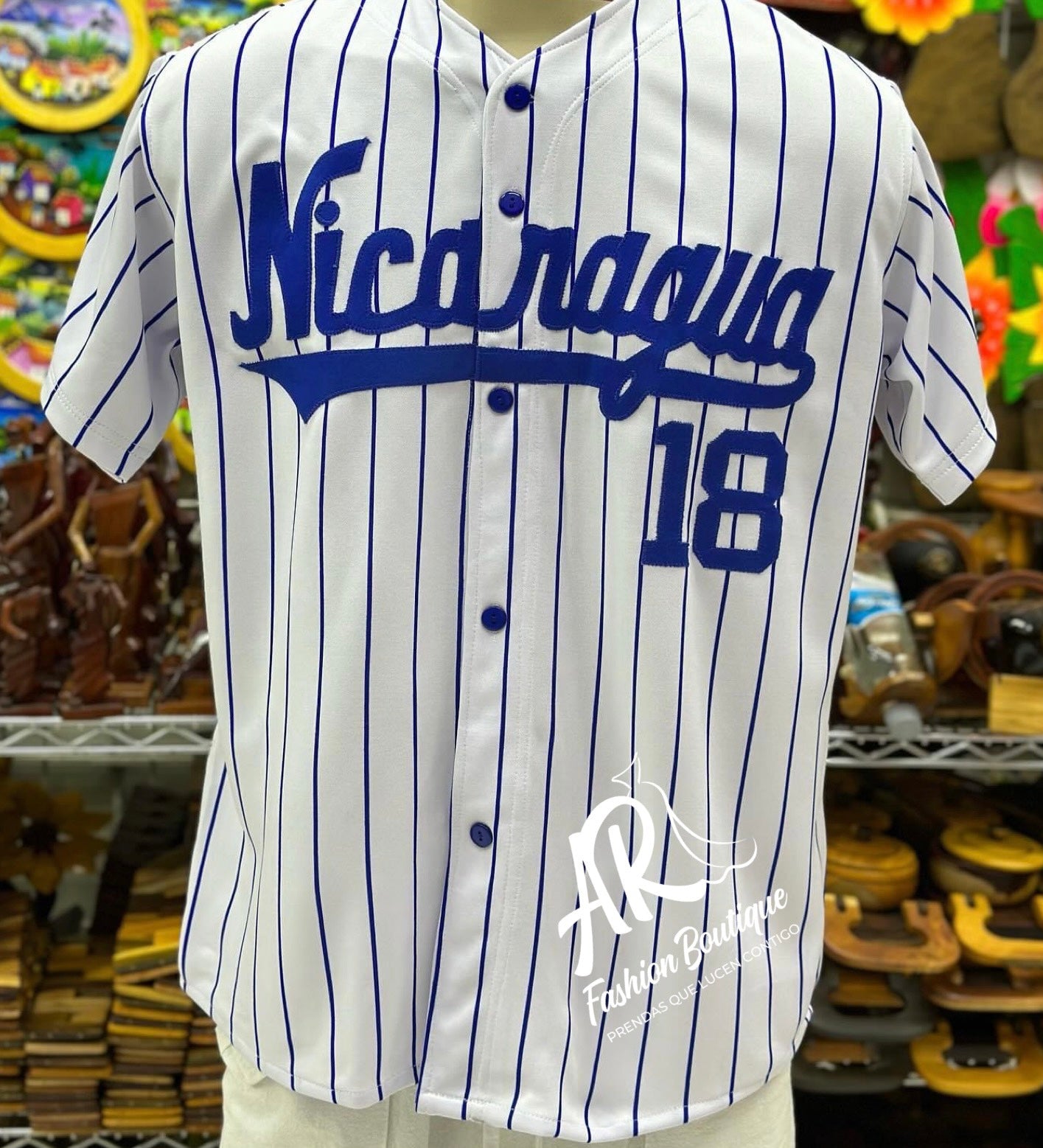 Jersey de Beisboll Nicaragua Blanca Rayada